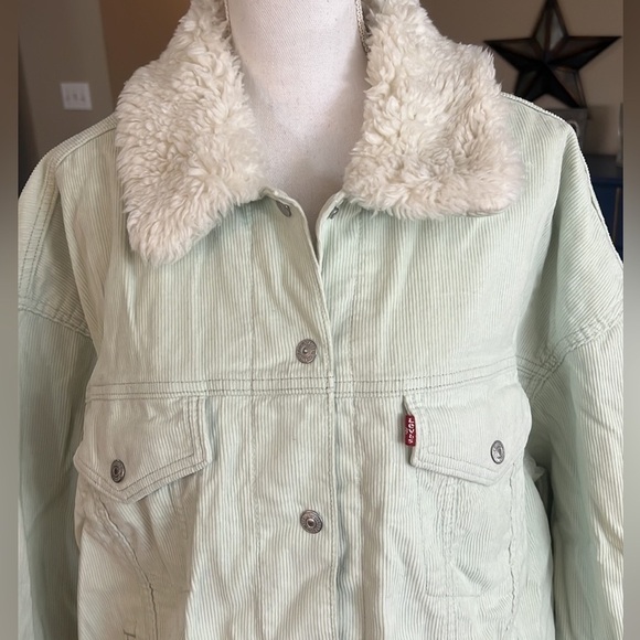 Levi’s Jacket NWT Sherpa Baby Cropped Baggy Trucker meadow mist color size 2X - Picture 6 of 16